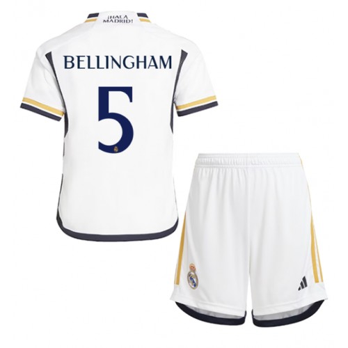 Otroški Nogometni dresi Real Madrid Jude Bellingham #5 Domači 2023-24 Kratek Rokav (+ Kratke hlače)